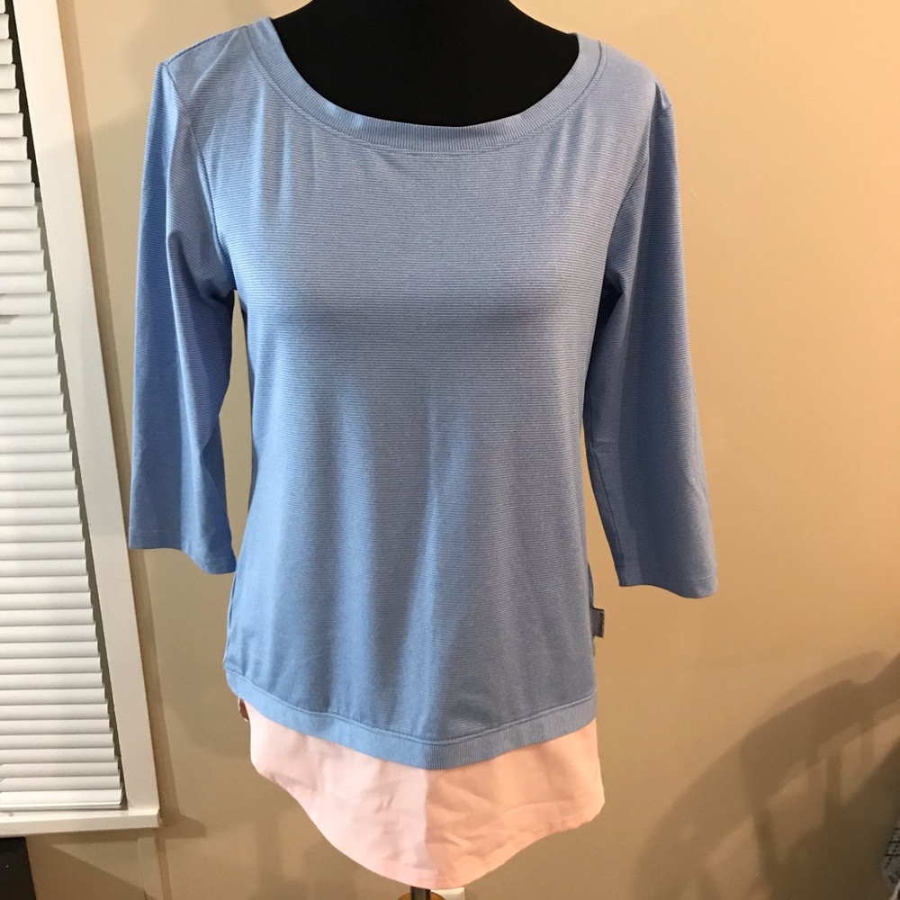 Light Blue and Pink 3/4 sleeve Columbia Shirt